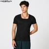 INCERUN Summer Men Square Collar Texture Fitted Casual T-shirts Tops Undershirts