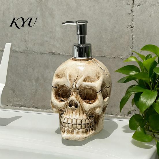Versatile Lotion Container for Bathrooms Skull Dispenser Bottle with Pump, Large Capacity Vinyl Refillable Dark Style Home Decor Gifts Container,
