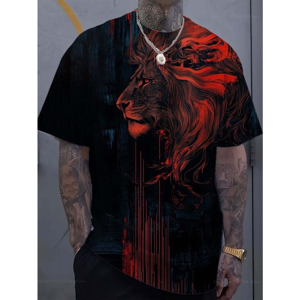 Mode Löwe 3D Gedrucktes Herren T-Shirt Lässiges schnelltrocknendes T-Shirt Tier Muster Oberteil Kurzarm Übergröße Herrenkleidung Streetwear