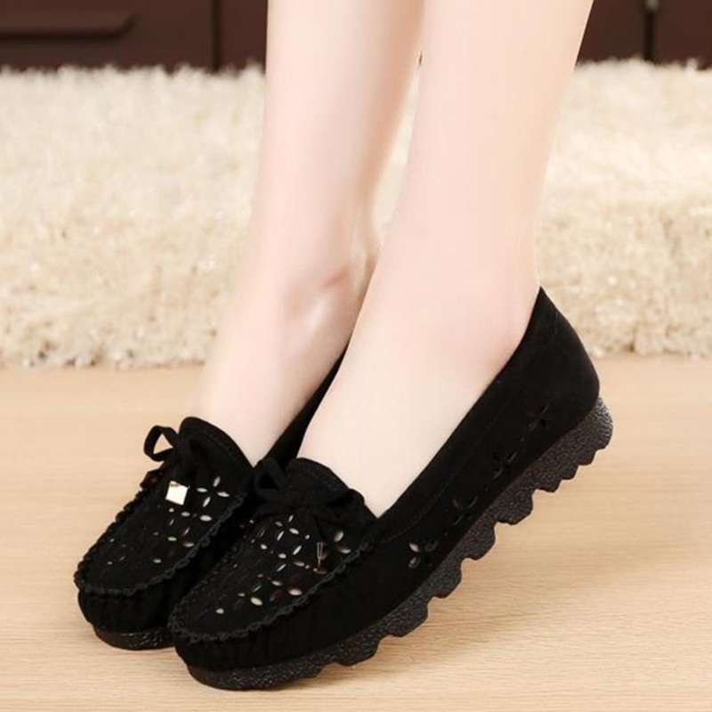 Old North Cloth Shoes Women's Summer Hollow Black Work Shoes Pregnant Women's Shoes Middle-aged and Elderly Mom Mesh Shoes the elderly Shoes Flat