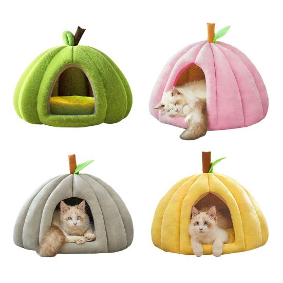 Plush Pumpkin Pet House with Removable Cushion Autumn Winter Warm Small Medium Dog Cat Bed Cave Plush Indoor Kitten Puppy Sleeping Nest