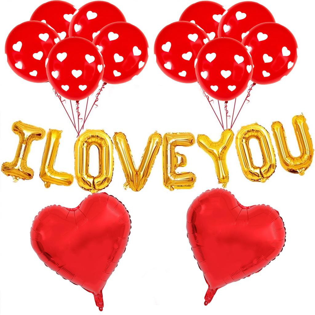 Gold I Love You Love Aluminum Film Balloon Petal Combination Balloon Package, Valentine'S Day Party Decoration