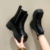 Fashion 2026New Boots for Women Fashion Thick Sole High Heel Boots Lace Up Platform Boot Side Zip Ankle Boot Classic Black Leather Botas