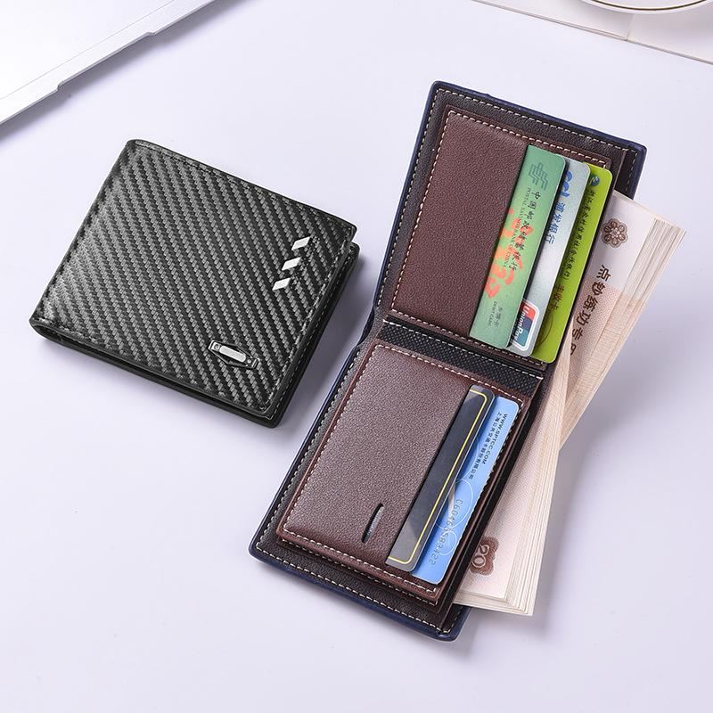 Men's Multi Functional Wallet Carbon Fiber Pattern Triple Fold Wallet Men's Card Bag