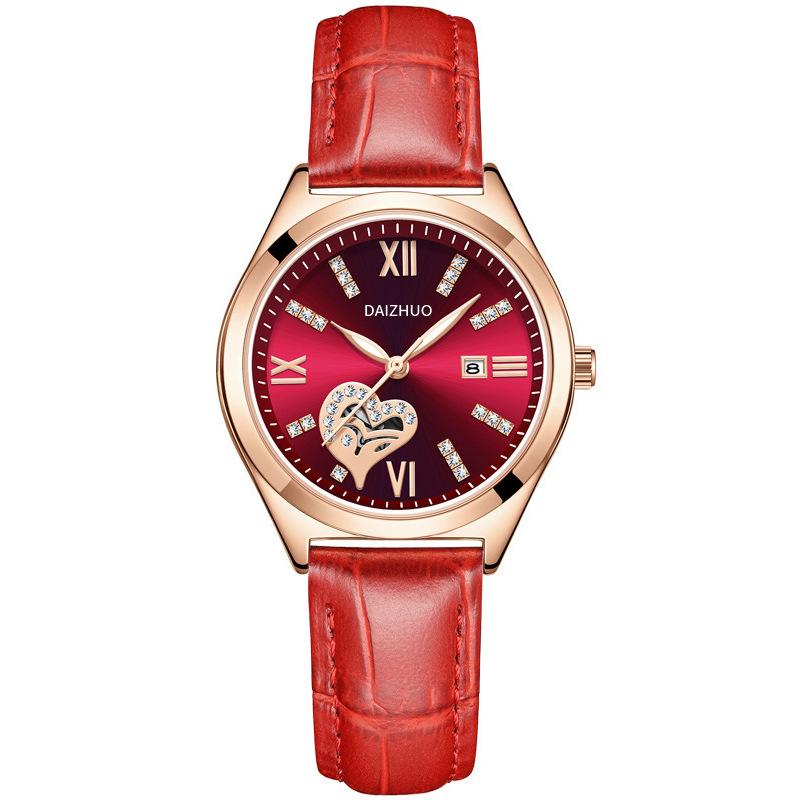 

UTHAI Women s Watch Elegant Light Luxury Red Leather Love Waterproof Calendar Ladies Fashion Quartz Watches Valentine s Day Gift