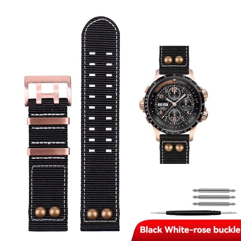 22mm Nylon Strap Willow Nails for Hamilton Watch khaki Aviation Bracelet H77775960 H77696793 Waterproof Outdoor Sport Watchband