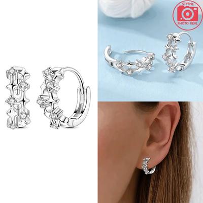 Classic Copper Original Hoop Earrings Woman'S White Zircon Stones Stars Earrings Jewelry Accessory Fine Valentine Day Gift
