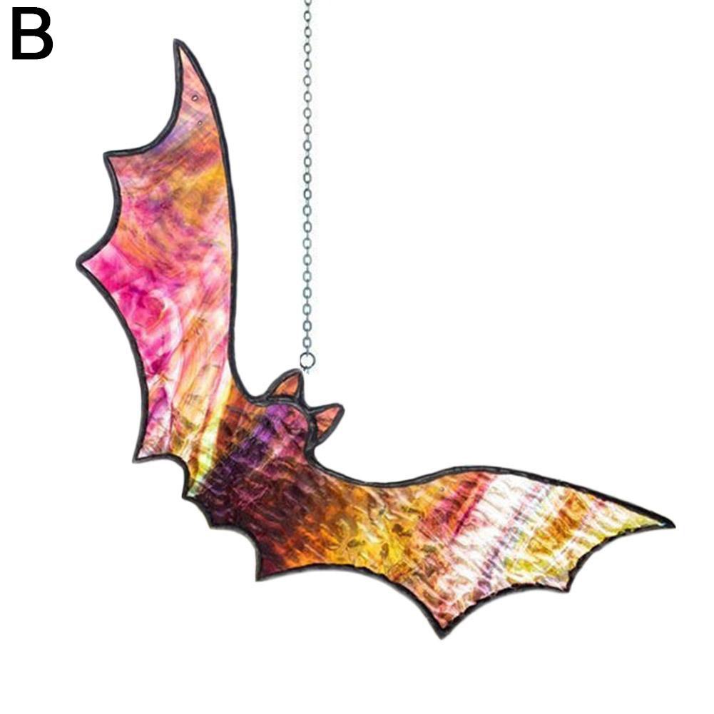 Halloween Bat Stained Glass Suncatcher Window Hanging Acrylic Wall Art Suncatcher Decor Household Halloween Bat Decoration