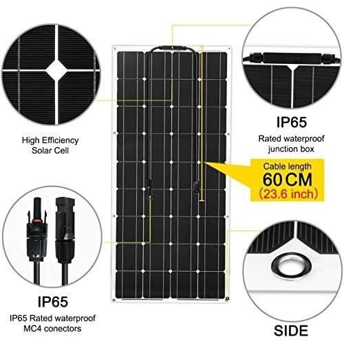 Dokio 100w-12v panneau solaire mono souple semi-flexible camping-car/fourgon