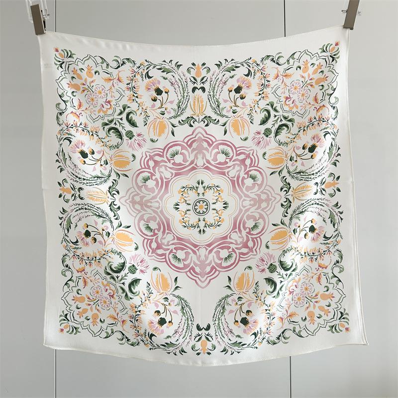 Old Qian Feng silk scarf, women's mulberry silk double crepe temperament printing versatile Chinese square scarf, outer scarf shawl