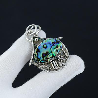 Abalone Shell Gemstone Handmade 925 Sterling Silver Pendant, Antique Natural Abalone Shell Pendant, Women's Jewelry, Unisex Pendant For Her
