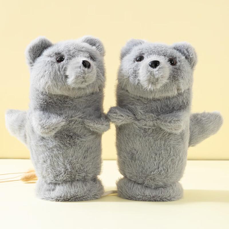 Зимние теплые милые мультяшные плюшевые варежки-медвежата