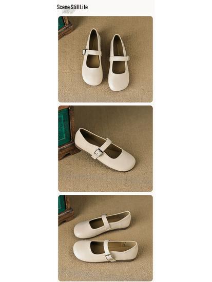 Weiwei Girl 520-1 French Mary Jane Fairy Style Flats - Women's Plus Size, Single Strap, Shallow Mouth.