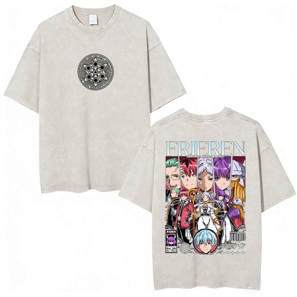 

Vintage Acid Washed Anime Frieren: Beyond Journey s End T-shirt Men Women Fashion Short Sleeve Cotton Casual Loose T Shirts Tops 5XL різнокольоровий