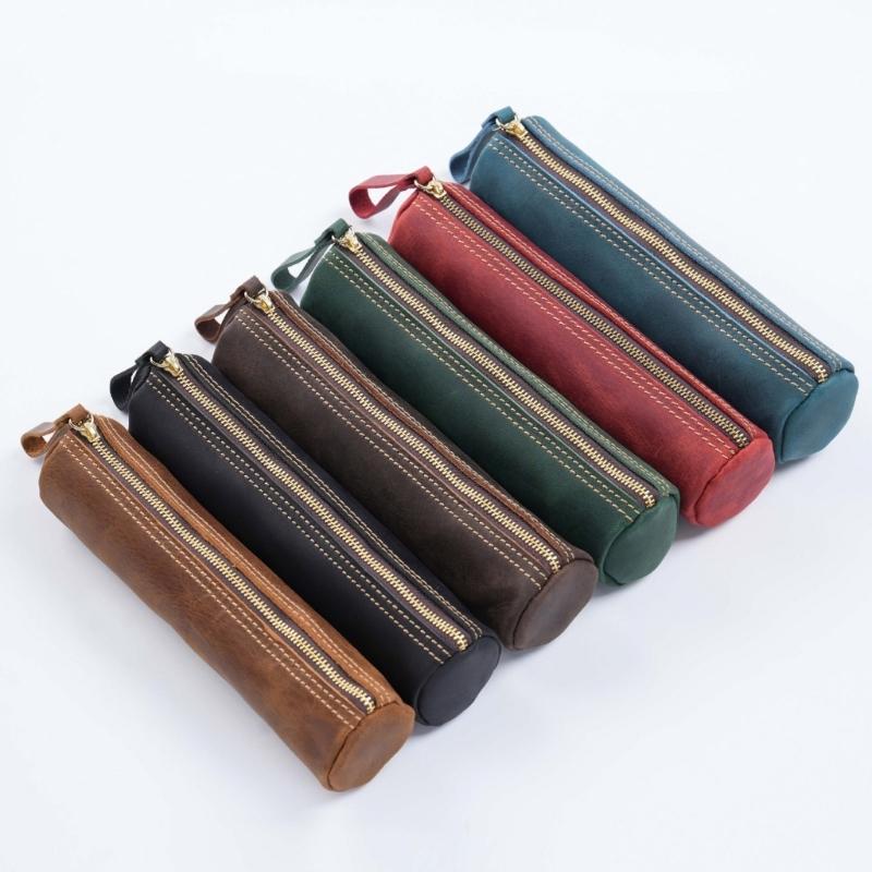 Leather Pencil Case Light Weight Fountain Pen Storage Bag Zippered Pencil Pouches For School Office Travel And Daily Use