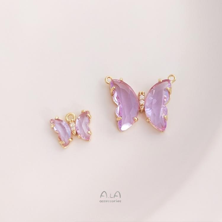 Color-preserving 14K Gold-Filled Zircon Butterfly Double Charm for DIY Necklace or Earrings