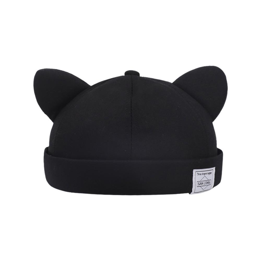 Unisex Cotton Cat Ears Landlord Hat Solid Color Brimless Melon Skin Hat Hip Hop Adjustable Docker Cap Outdoor чёрный