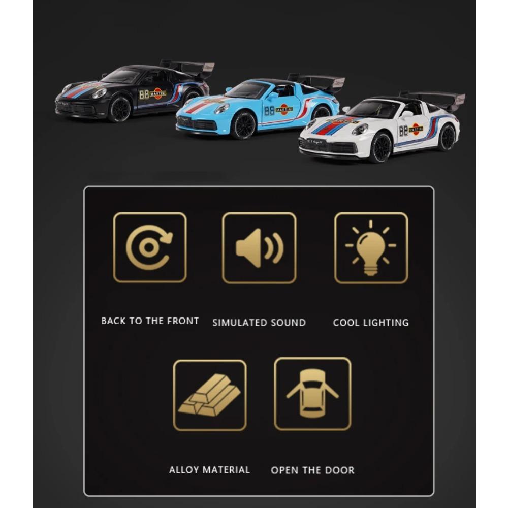 1/32 Porsche 911 Targa 4S Martini Racing Edition Sports Car Alloy Diecast Model Car High Simulation Ornament Decorations Present