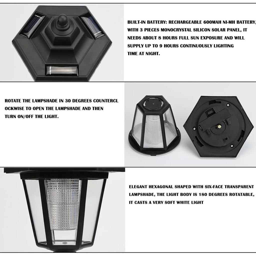 Solarleuchten für den Außenbereich, Retro-Laterne, sechseckige Solarleuchten, LED-Solarleuchte, Wandleuchte, Solarstrahler, Gartendekorationen