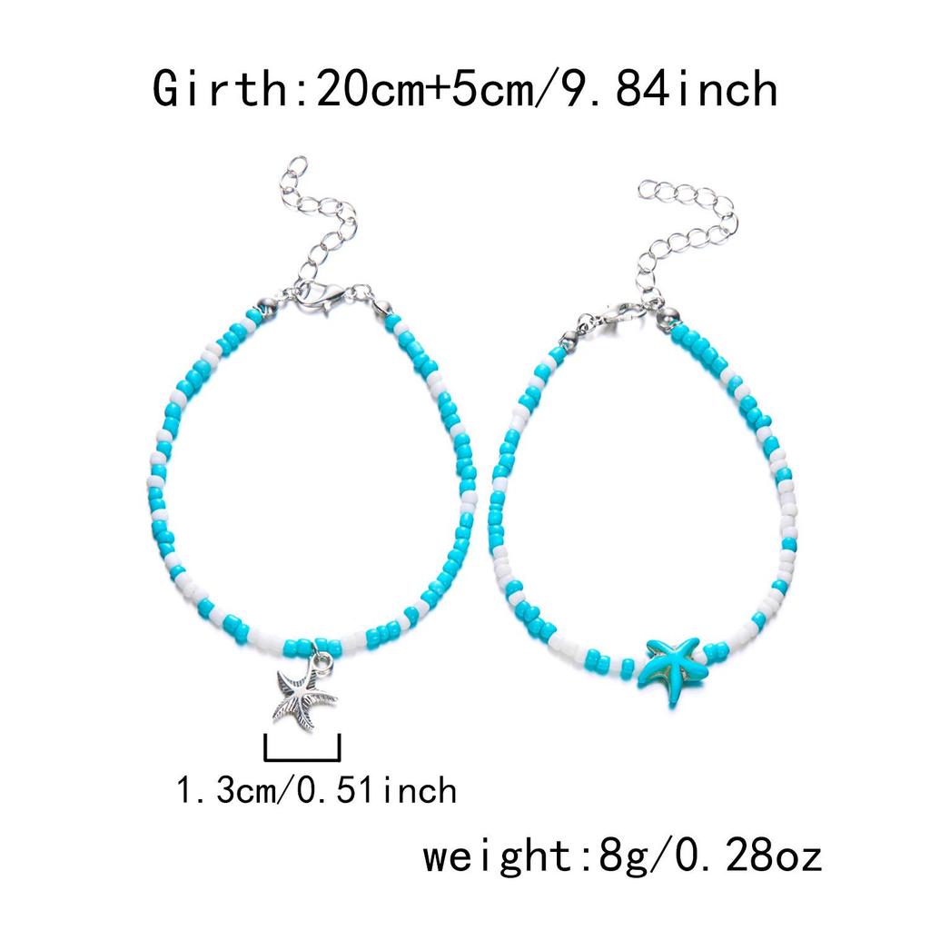 Summer Beach Seed Bead & Evil Eye Wrap Anklet with Starfish Pendant