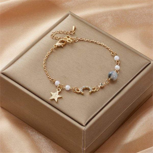 Korean Romantic Moon Pearl Bracelet For Women Ladies Elegant Exquisite Star Heart Link Chain Bracelets Christmas Charm Jewelry