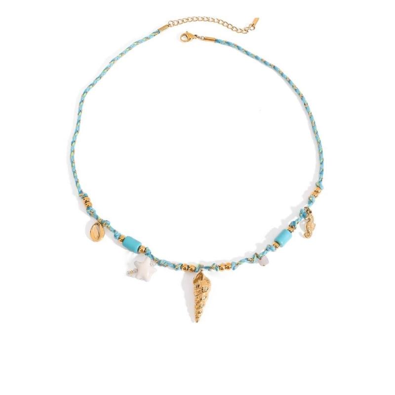 Minimalist Seashells Neckchain Adjustable Length Colorful Rope Stainless Steel Pendant Necklace Casual Wear Jewelry
