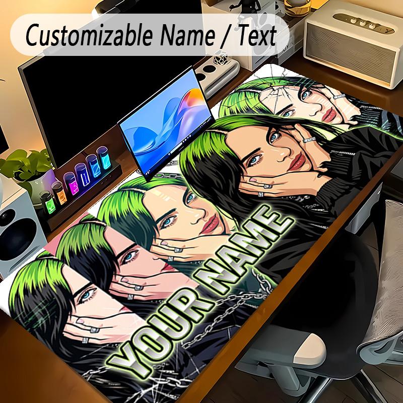 Large Mouse PadBillie Eilish Custom Name Text Personalized Desk Mat Non Slip Gaming Pad