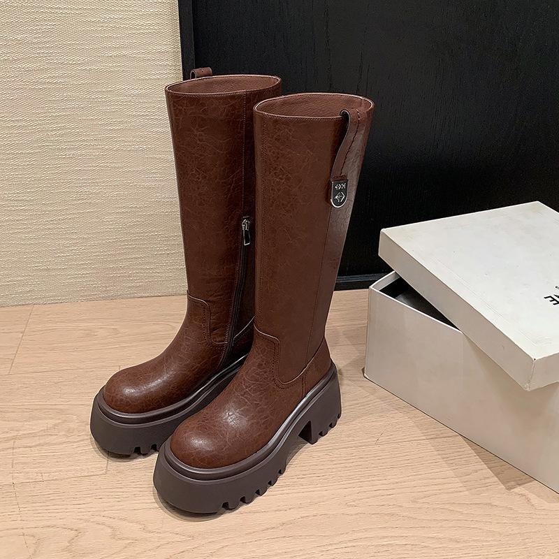 Niche design sweet cool babes platform knight boots 2025 autumn and winter new fashion high boots round head thick heel boots women