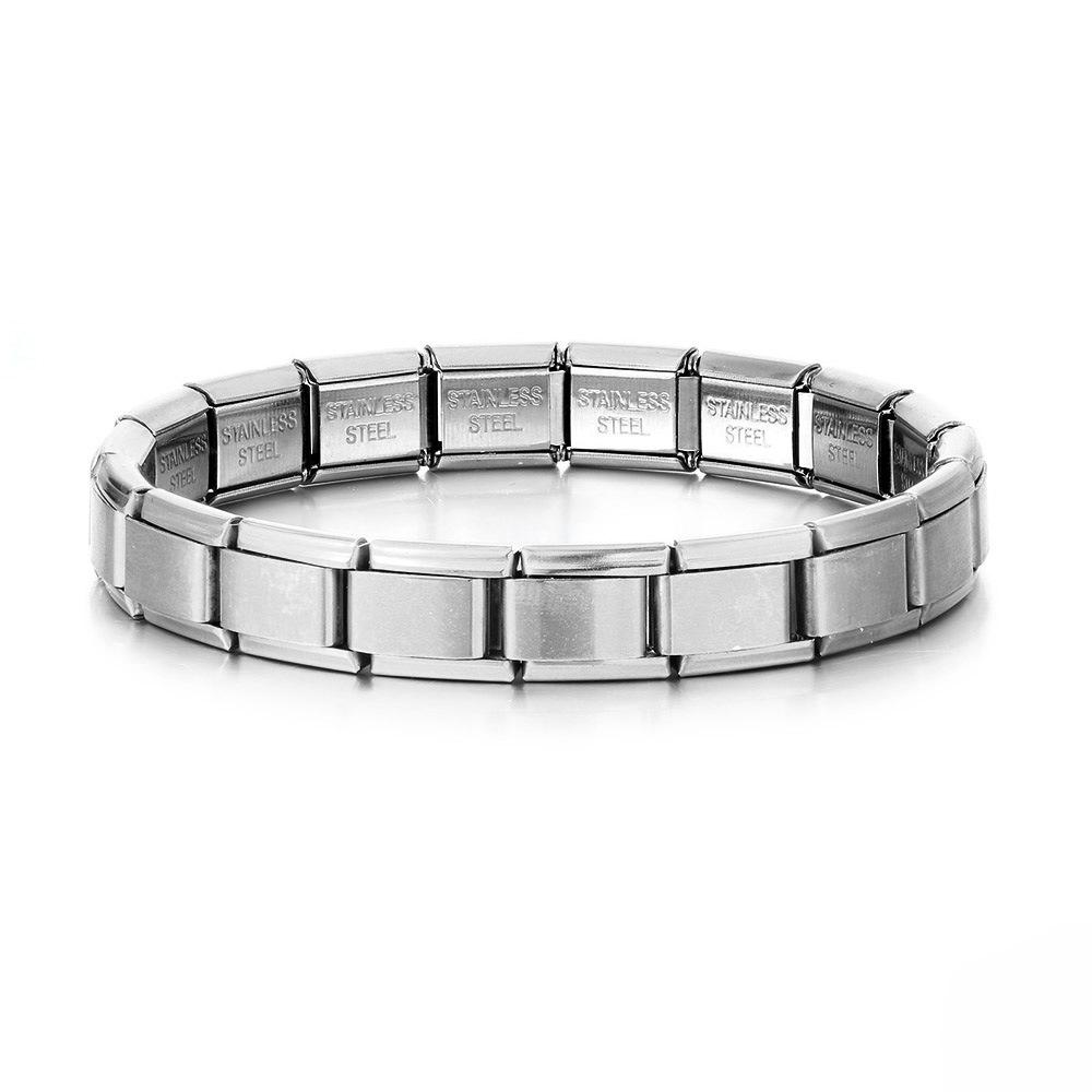 Braccialetti Quadrati Trendy in Acciaio Inossidabile per Donne Uomini HipHop Metallo Moduli Italiani Estensibili Regalo Gioielli Festa di Compleanno