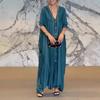 Lockeres Freizeitkleid aus Satin mit V-Ausschnitt für Damen
