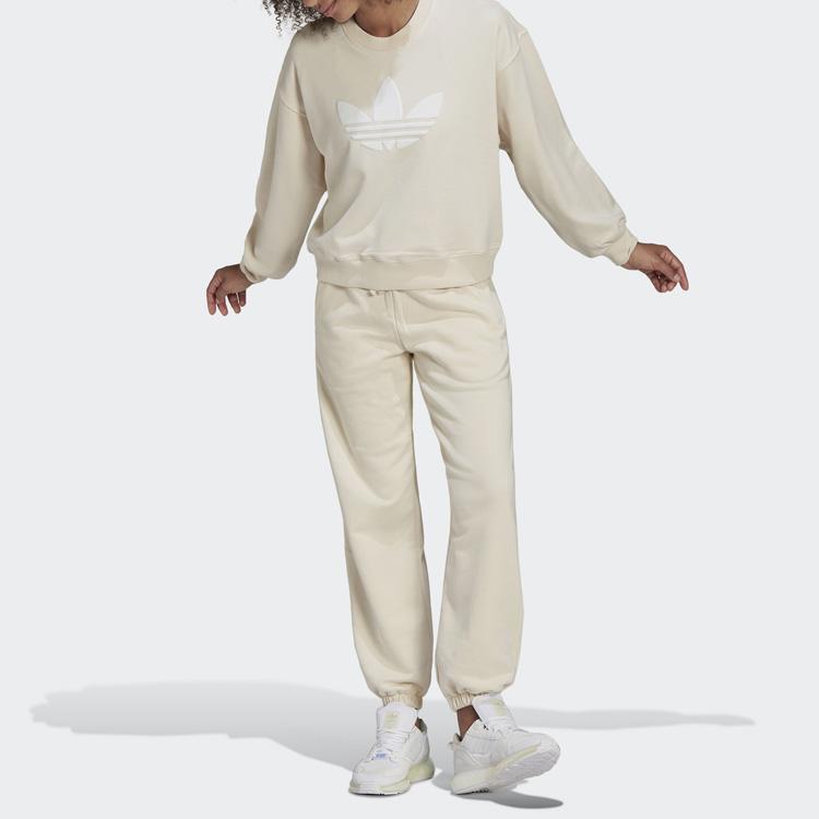Adidas Originals Crew Sweatshirt Solid Color Sports Pullover Short Women Sweatshirt Yellow White HU1606