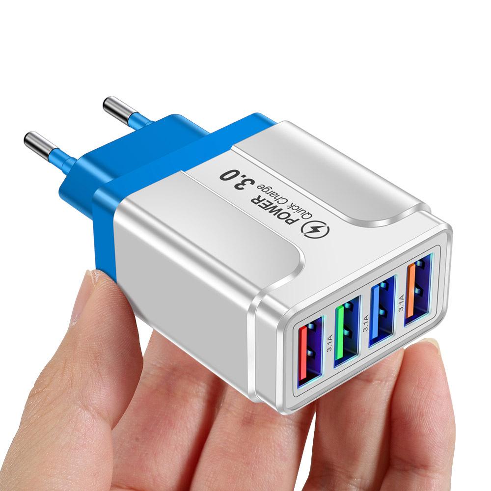 Fast 4 USB Charger Quick Charge 3.0 Fast USB Wall Charger Portable Mobile Charger QC 3.0 Adapter for Xiaomi IPhone X EU US Plug