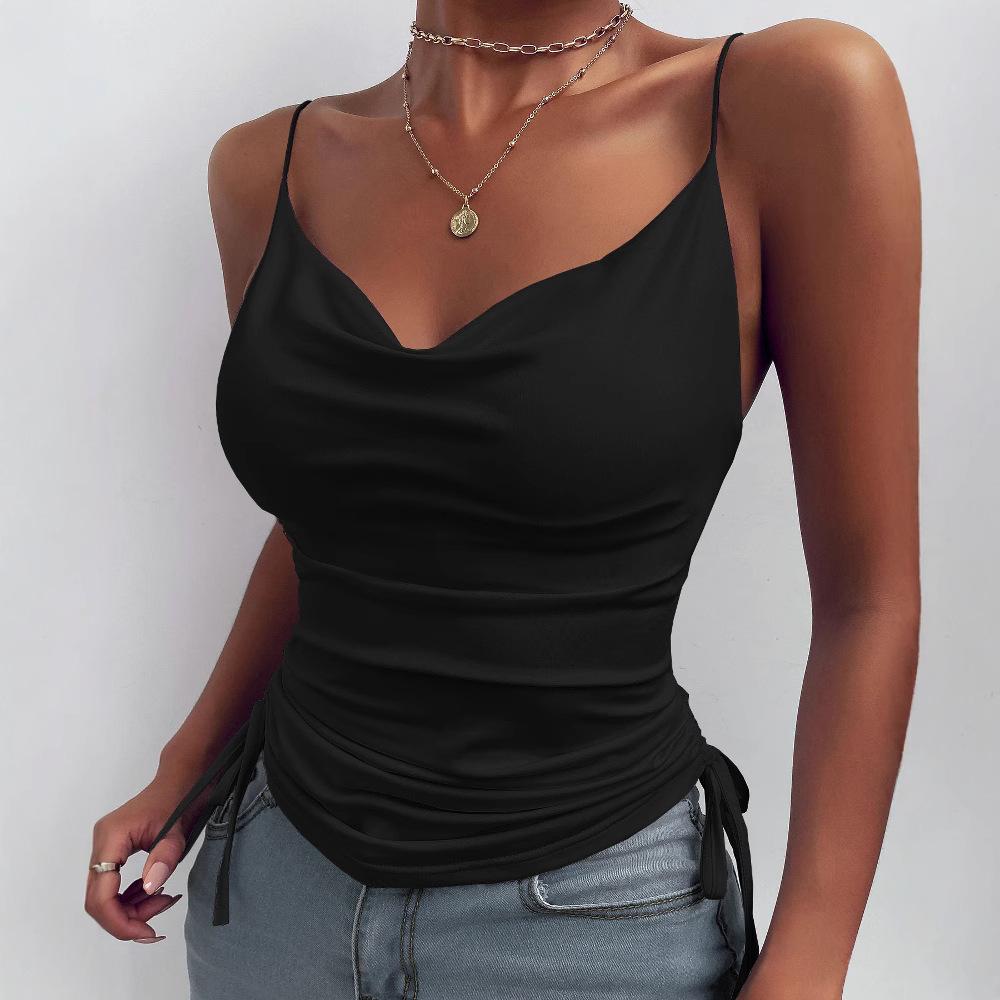 European And American Summer Women'S Top Tight Drawstring Sexy V-Neck Sling Vest European And American Style