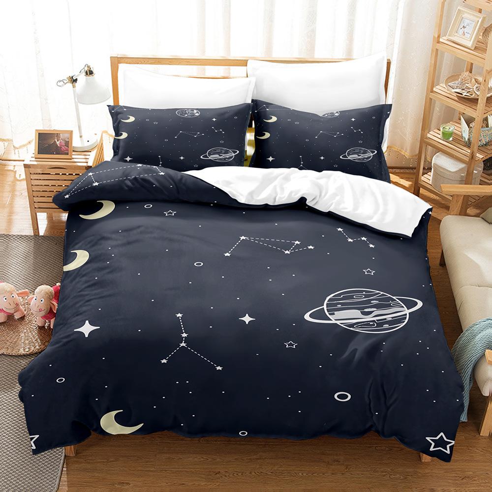 3D Digital Printing Bedding Four-Piece Set Three-Piece Set Planet Sheet Quilt Pillow