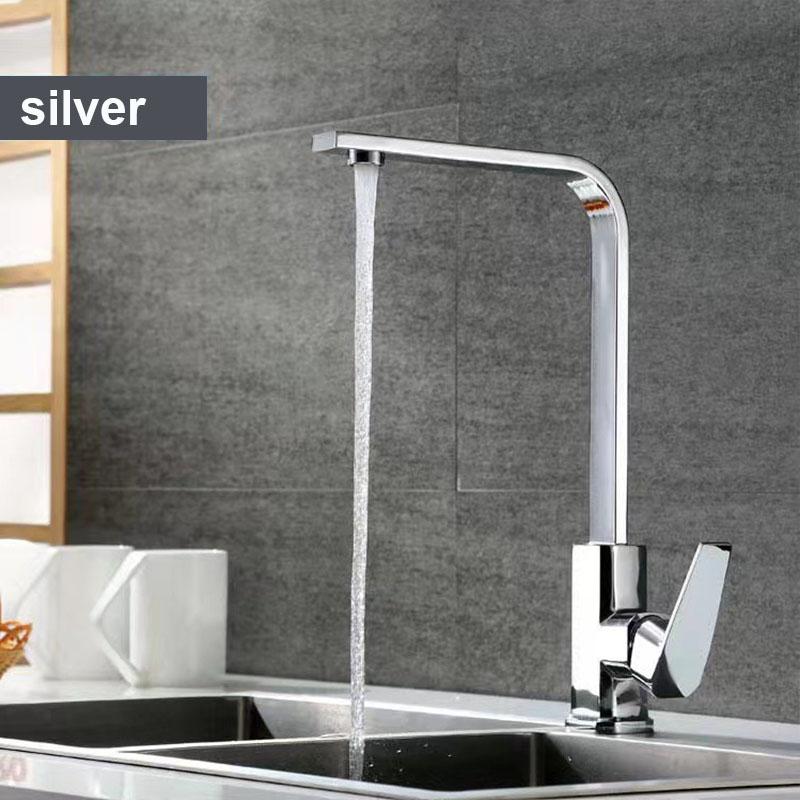 Black/Silver 360° Rotation Copper Alloy Kitchen Sink Hot Cold Taps Kitchen Faucet Deck Mounted Mixer Tap