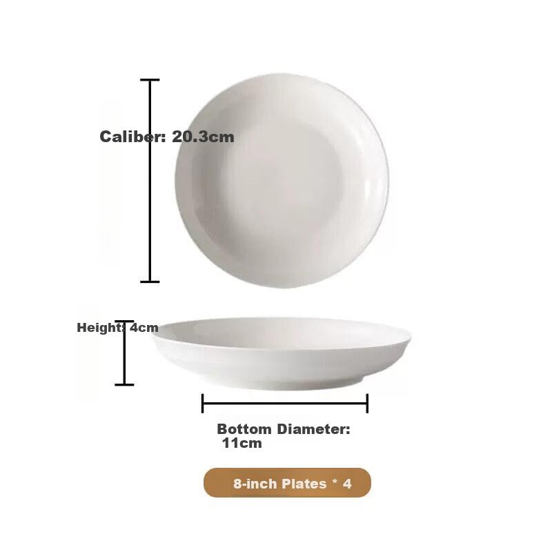 Chuanqi Underglaze Color Ceramic Plates 8 Inch 4-Pack Ceramic Tableware Plates Dishes Serving Plates Rice Plates Deep Soup Plates New White Ceramic