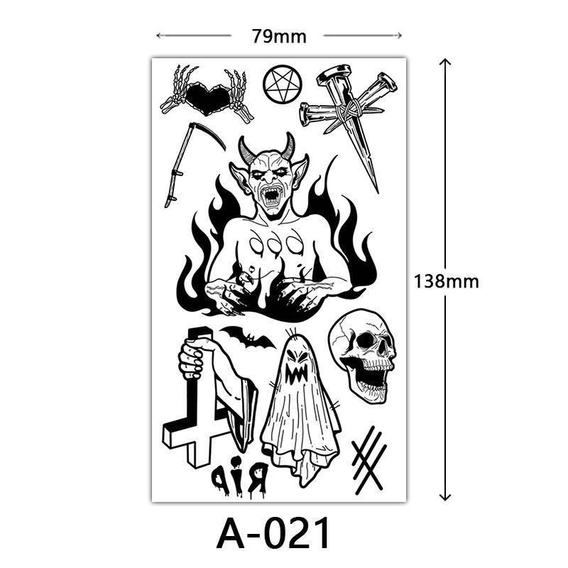 Halloween Tattoo Sticker, Skull Reaper Sickle, Black Bat Tombstone Pumpkin Tattoo