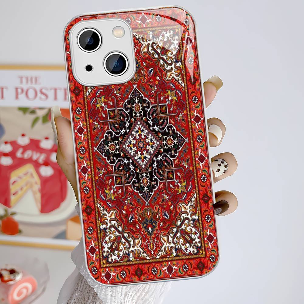 Persian Carpet Floral Pattern Tempered Glass For Iphone 14 13 12 11 Pro Mini XS MAX 14Plus X XS XR Fundas