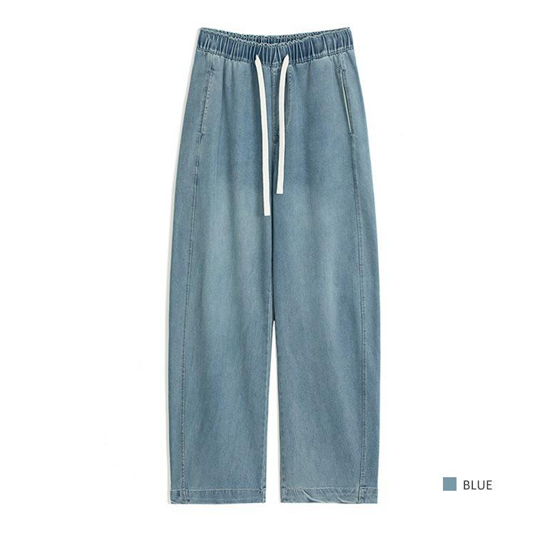 Lyocell 49.6% Super Soft Elastic Waist Denim Curved Leg Floor-Length Banana Pants - Spring Collection