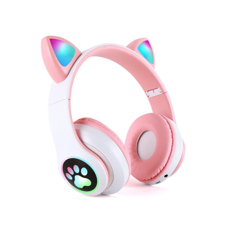 Girl Luminous Cat Ear Headset Wireless Bluetooth Headset Foldable Sports E-sports Headset