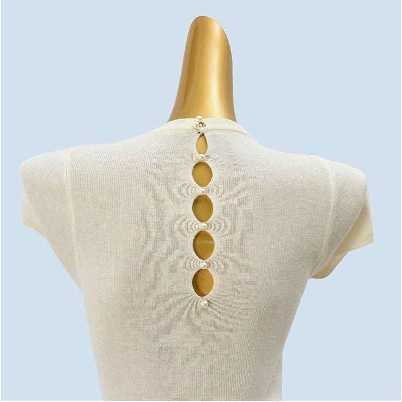 Six Wool Soft Glutinous Knitting Bottoming Shirt for Women Spring and Autumn Elegant Silm Slim Looking Short Sleeve Round Neck Pullover Top Length