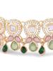 Green Pink Stones Austrian Diamonds Embellished Choker Necklace Earring & Ring Set For Women