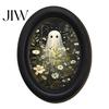 Rustic Autumn Home Accents Halloween Gothic Oval Wooden Hanging Plaque, Vintage Framed Black Cat Little Minimalist Horror Themed Decor Ghost
