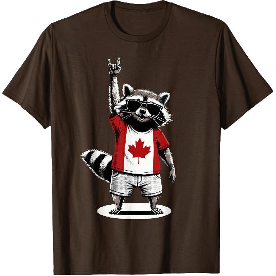 Raccoon Canadian Flag Rocks Funny Canada T-Shirt