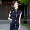 Black Sleeveless Modern Chinese-Inspired Long Cheongsam Dress Women 2026 Stylish Retro Fit