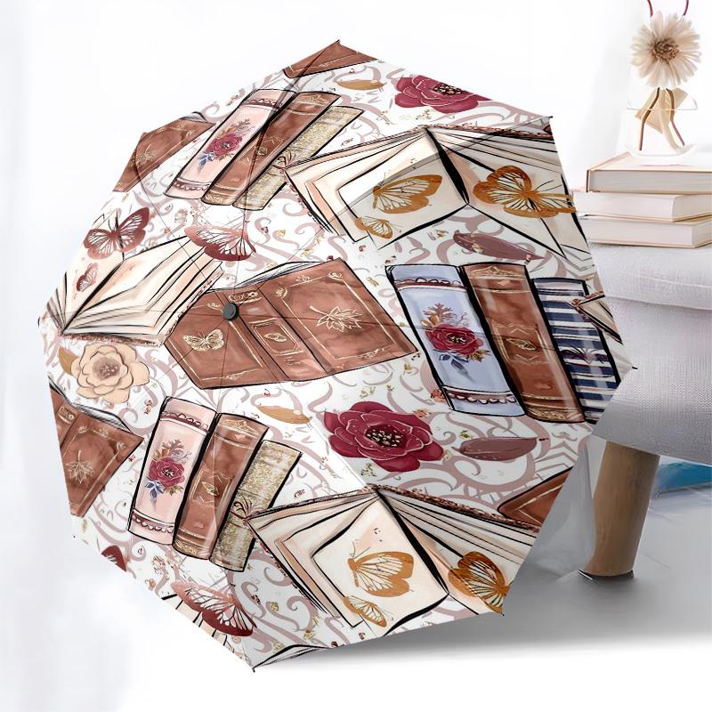 1pc Vintage Books and Butterflies Umbrella with Plastic Handle,Cartoon Pattern,Suitable for All Seasons Multi-functional Umbrella322