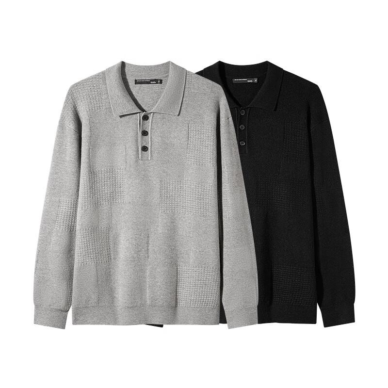 GXG Men's 2024 Autumn/Winter Checkered Turn-Down Collar Pullover Sweater