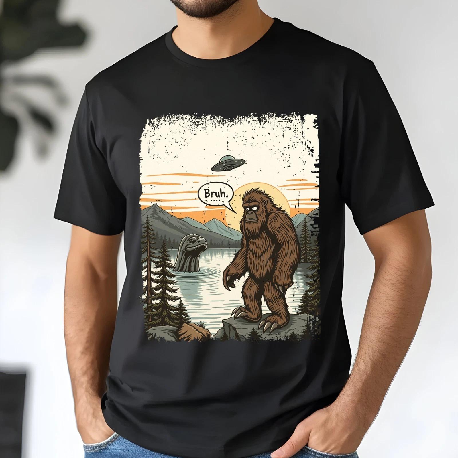 Funny Bruh Introvert Bigfoot Sasquatch Loch Ness UFO Retro Unisex T- Shirt S