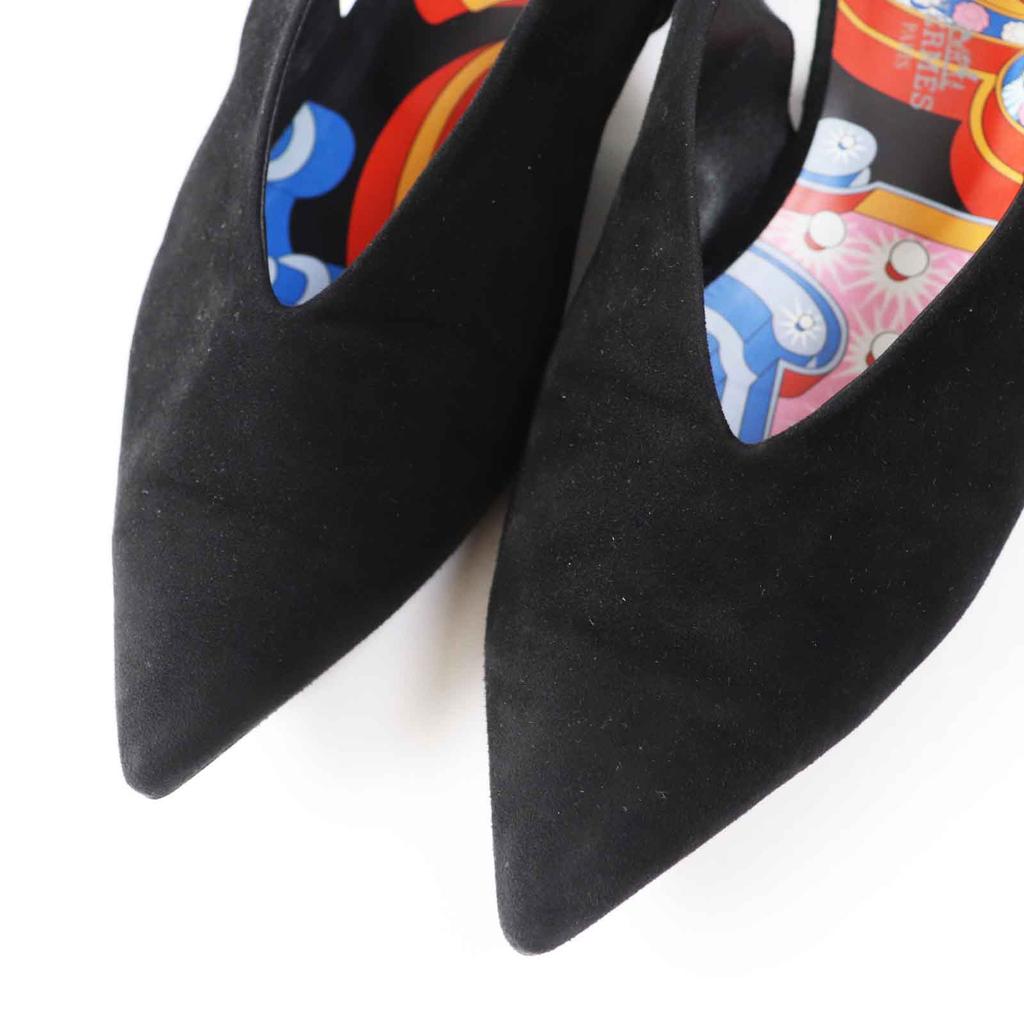 Great HERMES pumps Back ribbon pointed toe black Suede leather Women 36 221013Z Used
