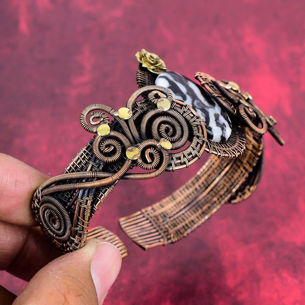 White Buffalo Turquoise Bangle Adjustable Cuff Bracelet Copper Wire Wrapped Gemstone Bangle Handmade Jewelry Flower Bangle Anniversary Gifts